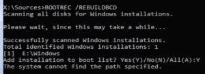 rebuildbcd cannot find path.